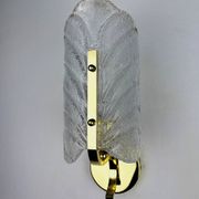 Mid-century frosted leaf sconce, textured Murano glass & gilt details, circa 1960s