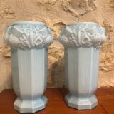 2 Vases opaline bleus anciens Art nouveau motifs chardons