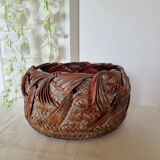 Vintage Japanese Ikebana basket made of smoked bamboo in natural