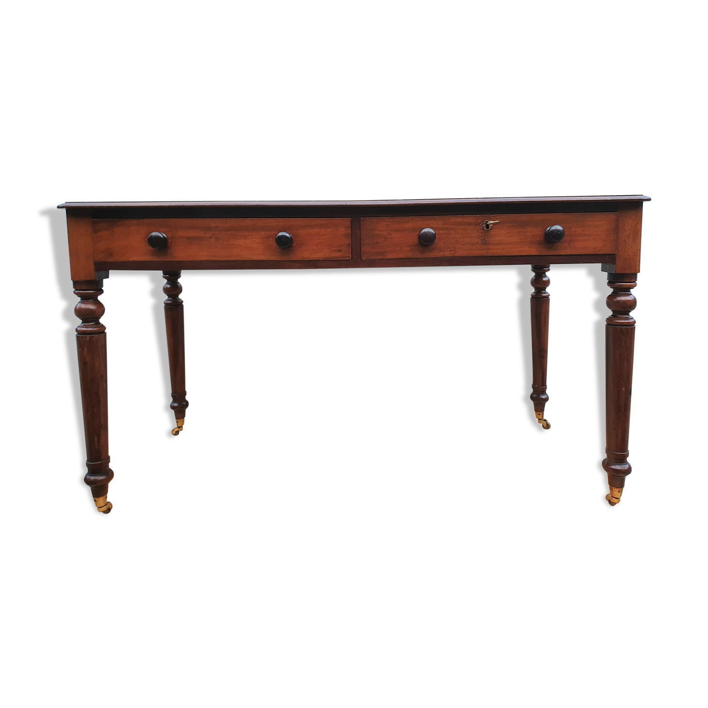 English desk with 2 drawers on green leather