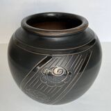 Art Deco ball vase in black ceramic