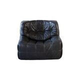 Ensemble de Salon Kashima Vintage en Cuir Noir par Michel Ducaroy pour Ligne Roset, 1976, Set de 3