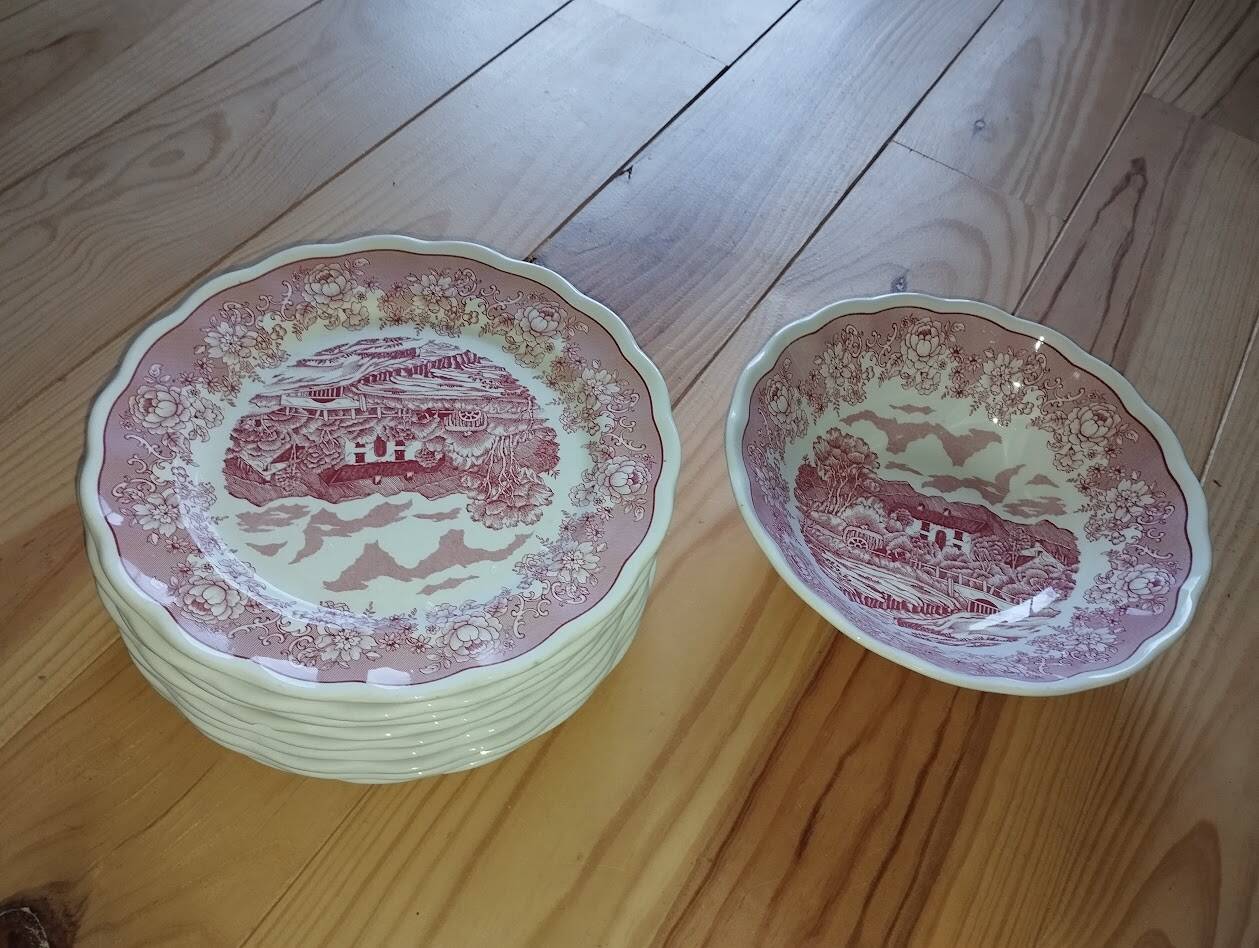 Fontebasso “Swiss Landscape 1760” Rose | Ensemble de Collection 9 Assiettes