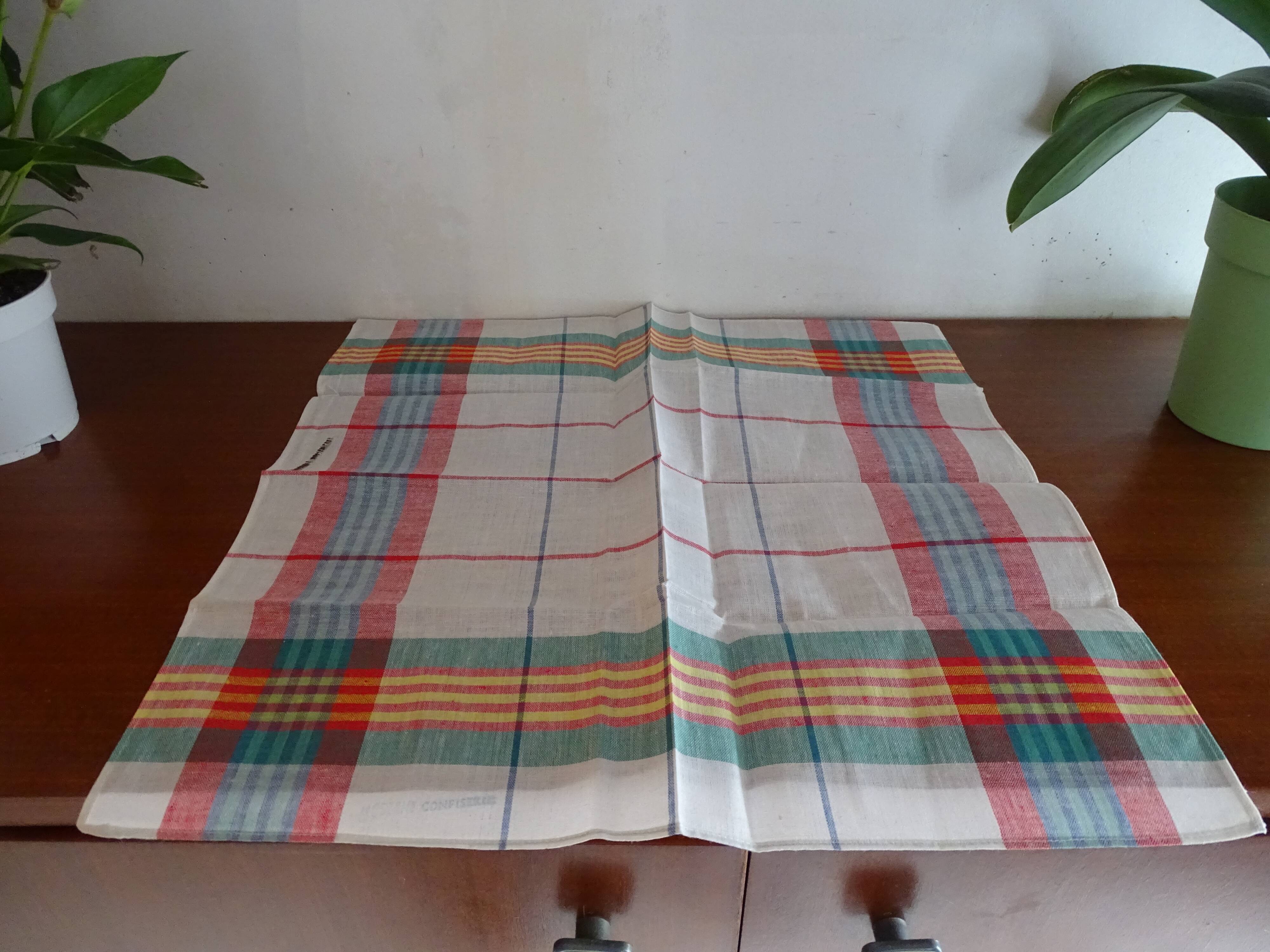 Lot 4 torchons lin/coton moderne confiserie vintage