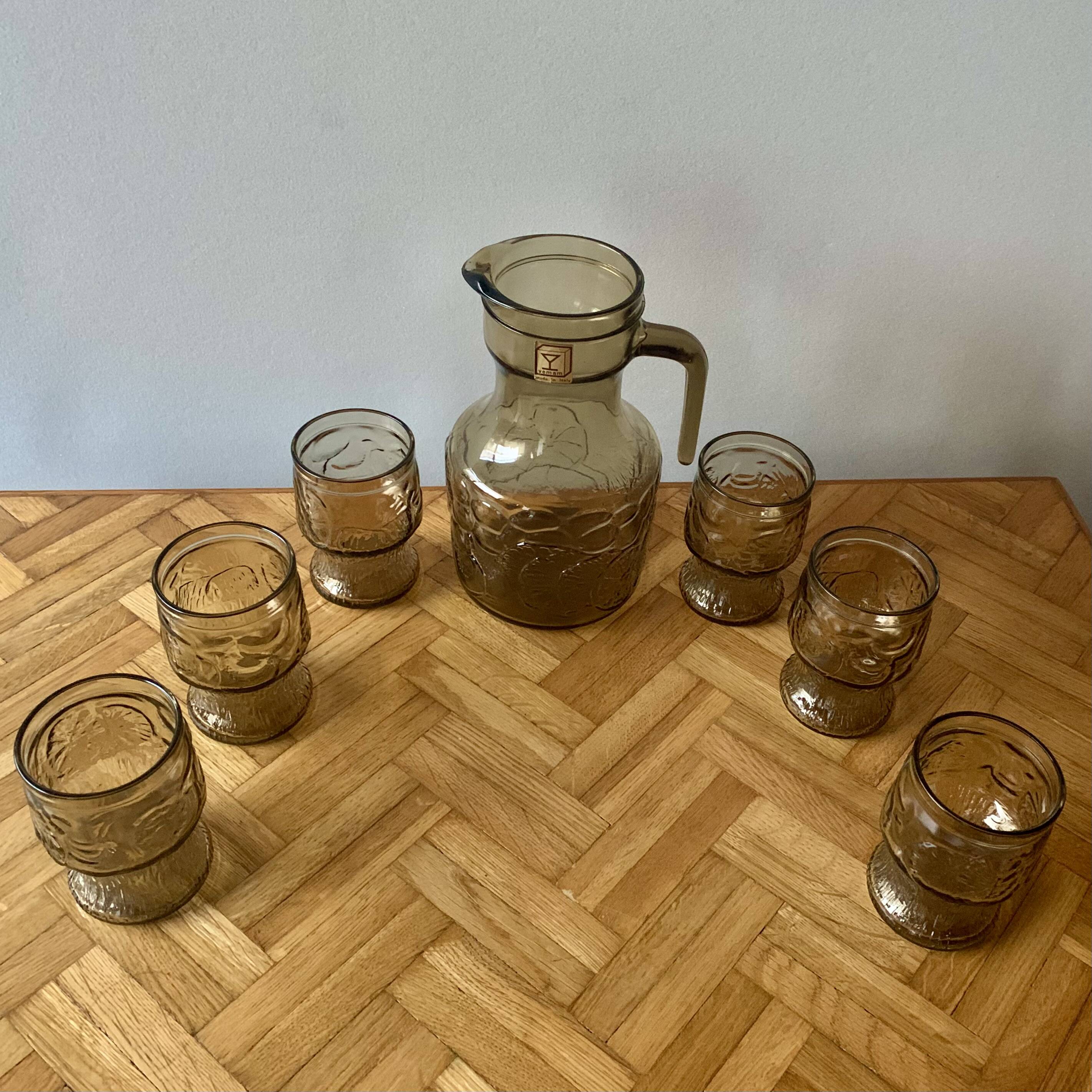 Vintage smoked glass lemonade set - vemam - made in italy