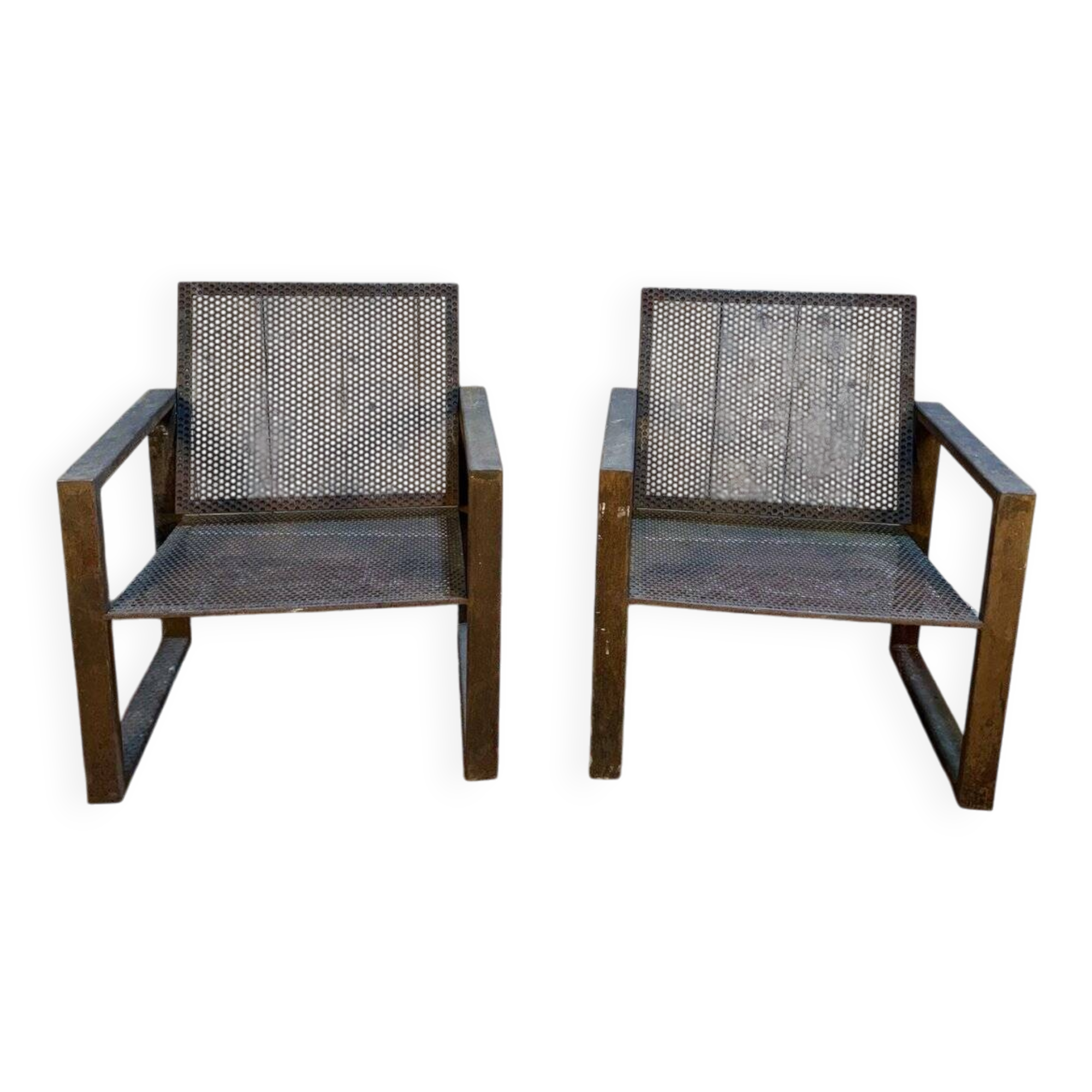Pair of garden armchairs in steel