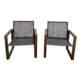 Pair of garden armchairs in steel