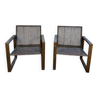 Pair of garden armchairs in steel