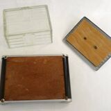 Art Deco biscuit tin on tray