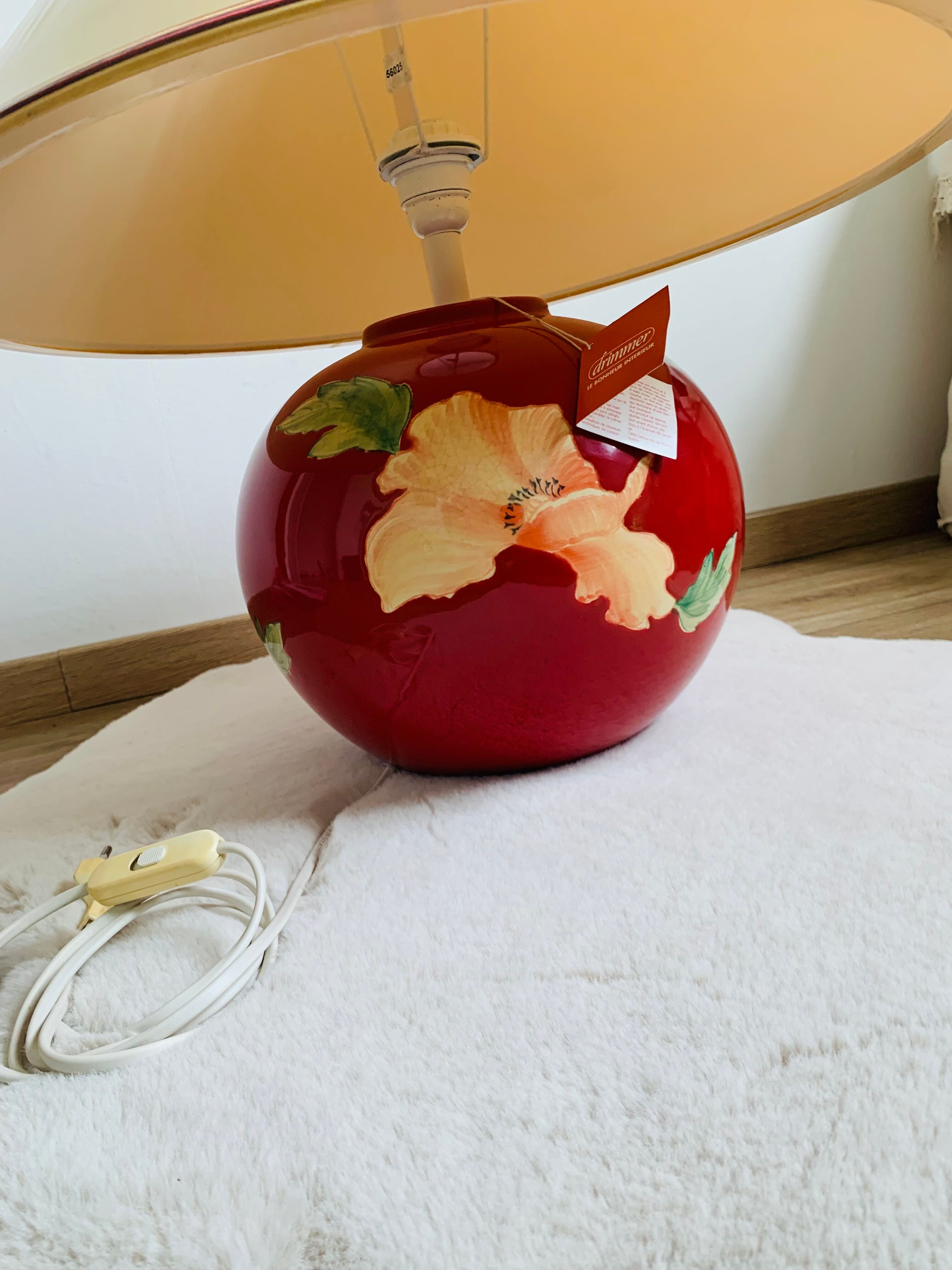 Louis Drimmer ball lamp with label 2000's poppy flowers