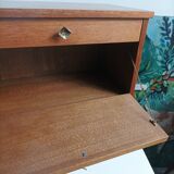 Wooden bedside table with vintage compass legs