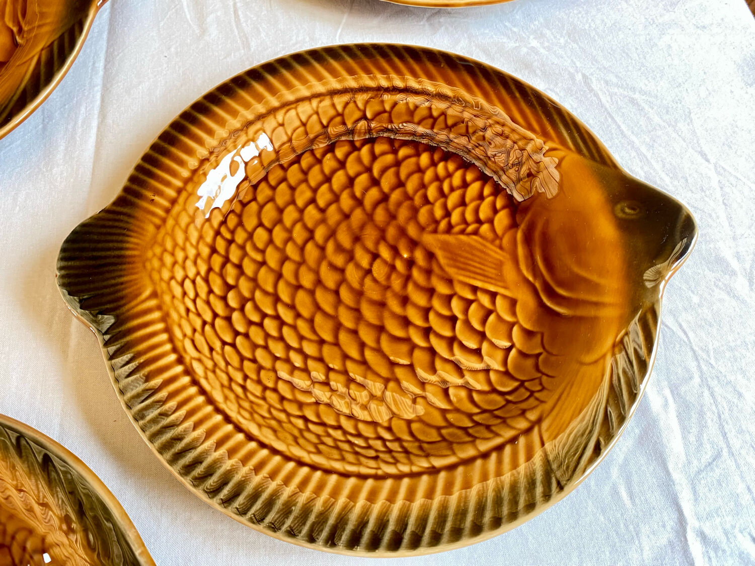 Fish service 8 plates and ceramic soup slurry Sarreguemines vintage 60