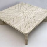 Mid-Century Italian Travertine Coffee Table with Brass Inlays, 70s