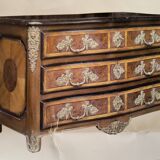 "Louis XIV" style commode with green Alpine marble and walnut burl.