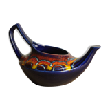 Blue red and yellow ceramic teapot attributed to bertoncello deco