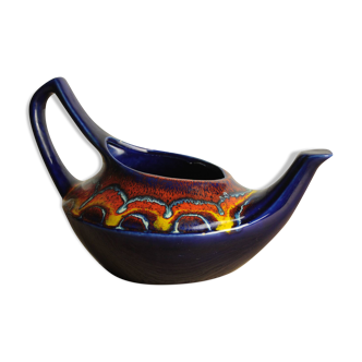 Blue red and yellow ceramic teapot attributed to bertoncello deco