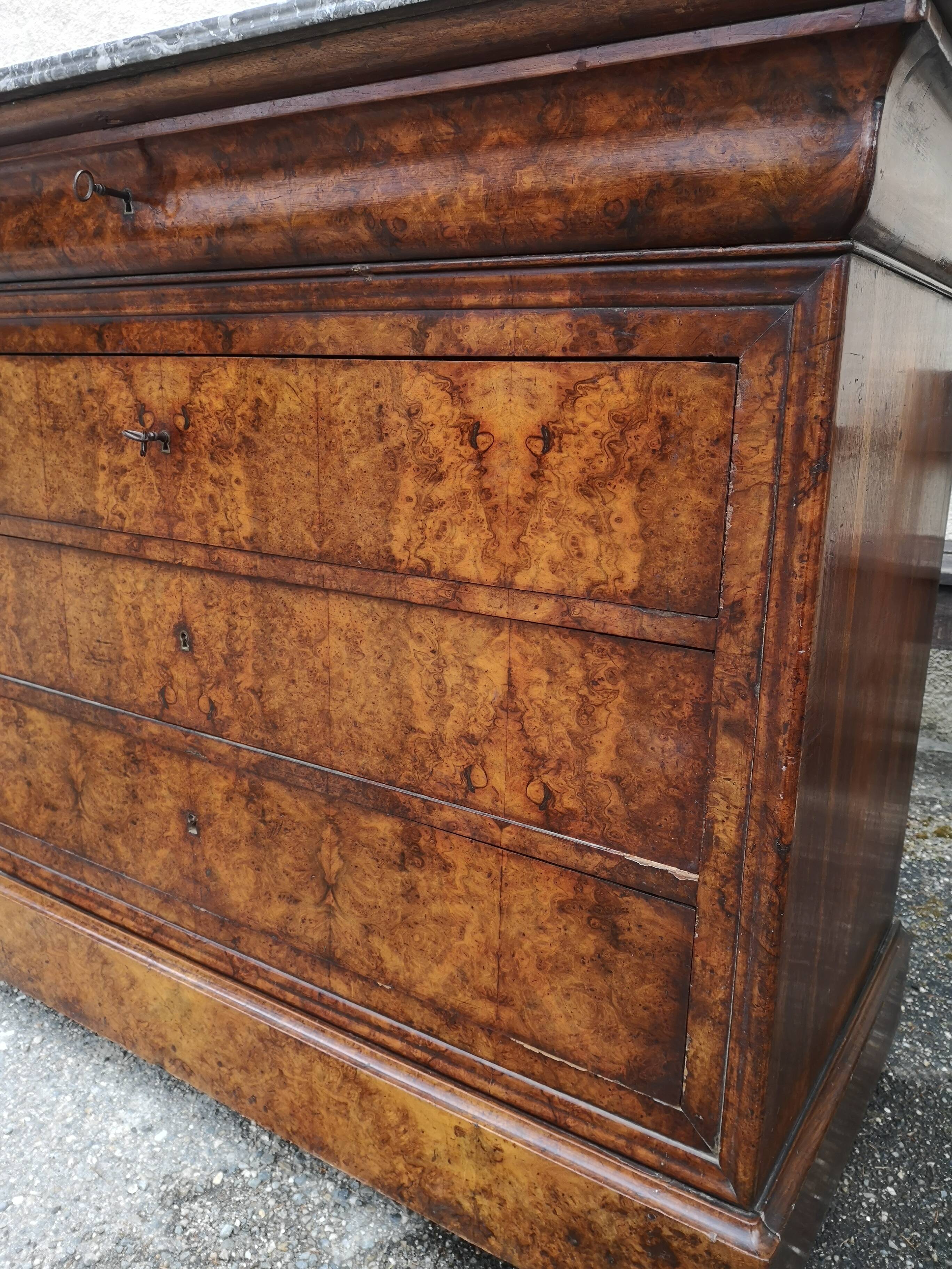 Louis Philippe burl walnut chest of drawers