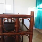 Retro-Side table-vinyl furniture-wood, rattan and bamboo-80s