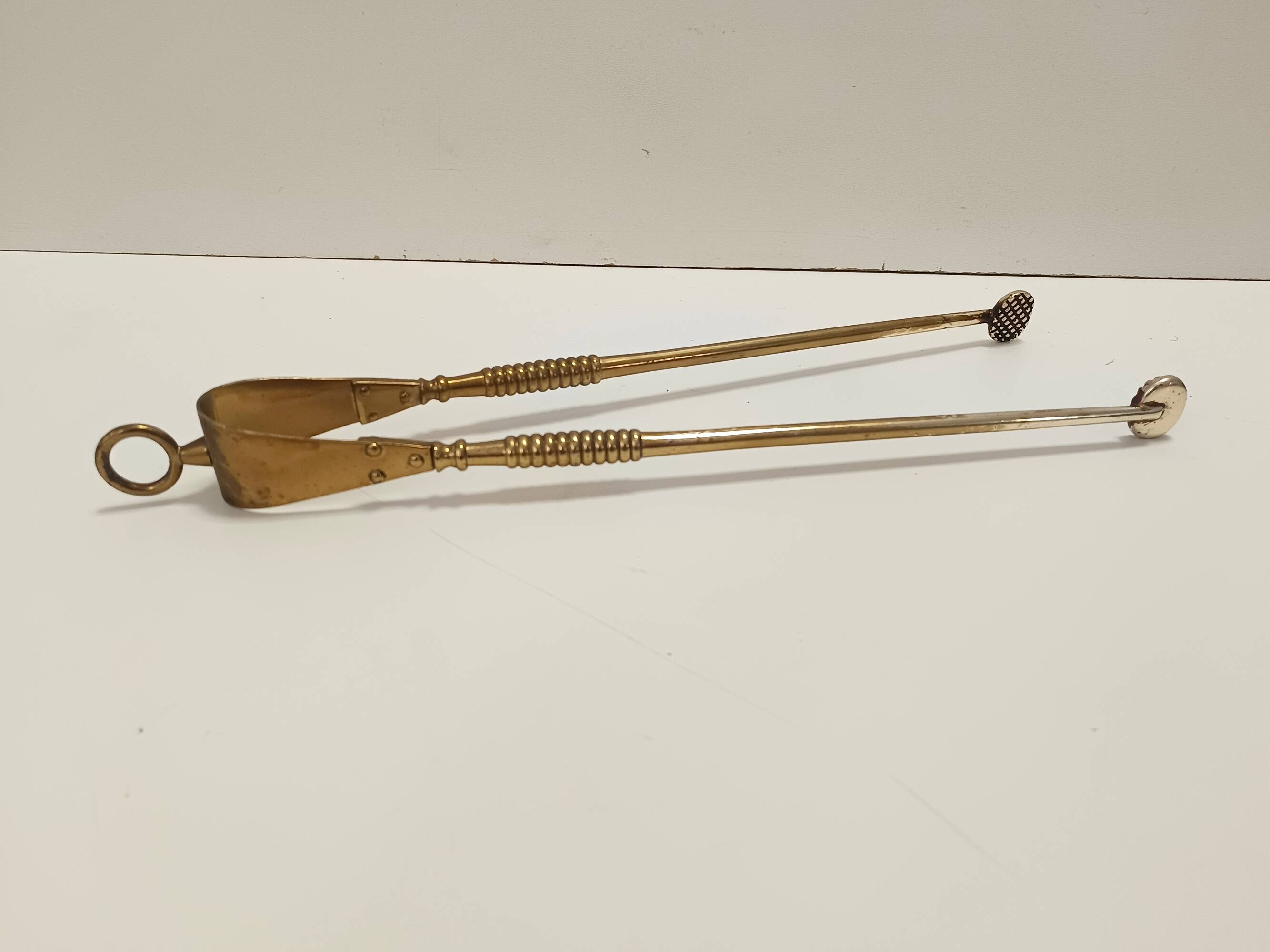 Brass, Iron and Thick Glass Fireplace Tools Set attr. to Fontana Arte