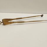 Ensemble d'ustensiles de cheminée en laiton, fer et verre épais, attribué à Fontana Arte
