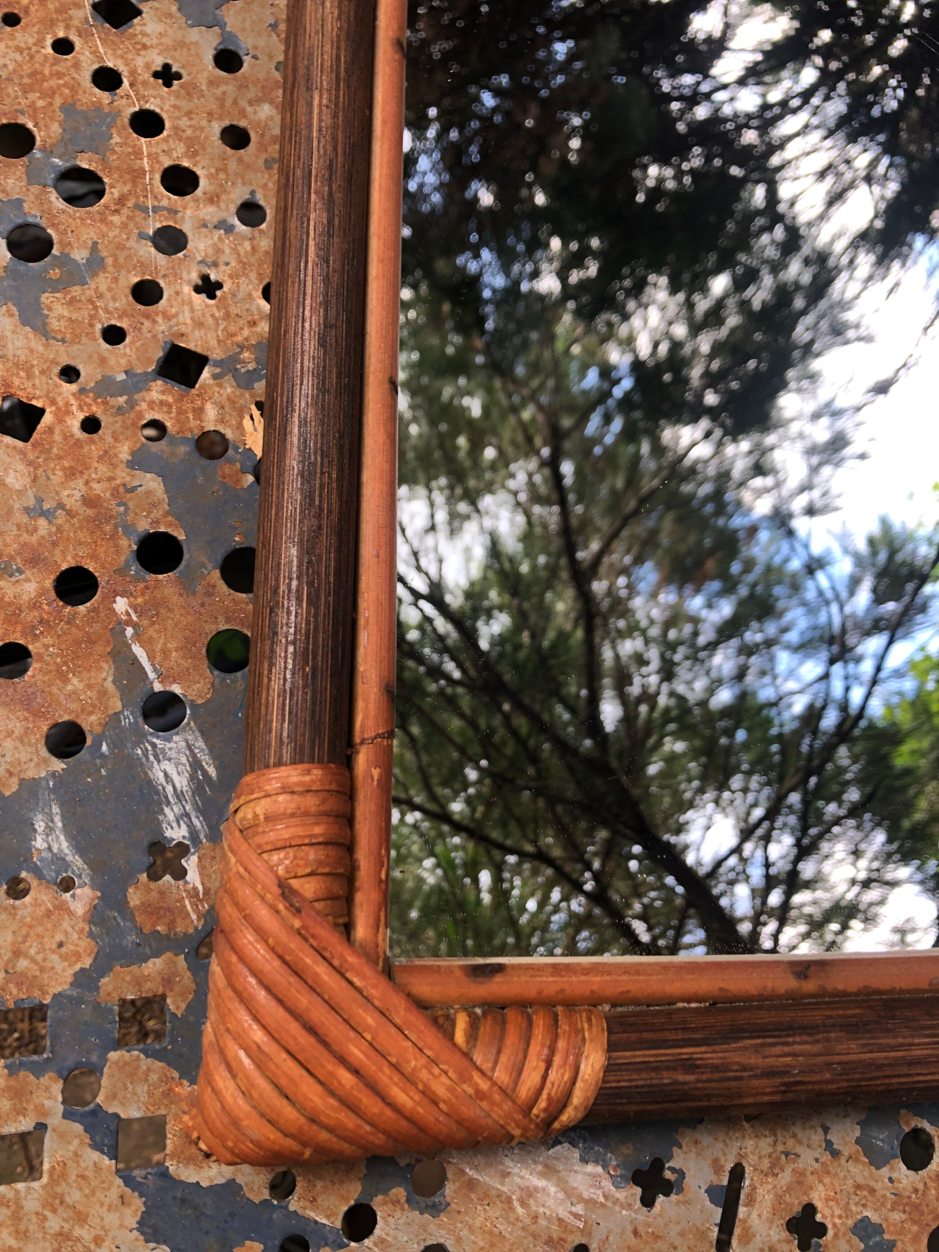 Mirror in wood and rattan 60s