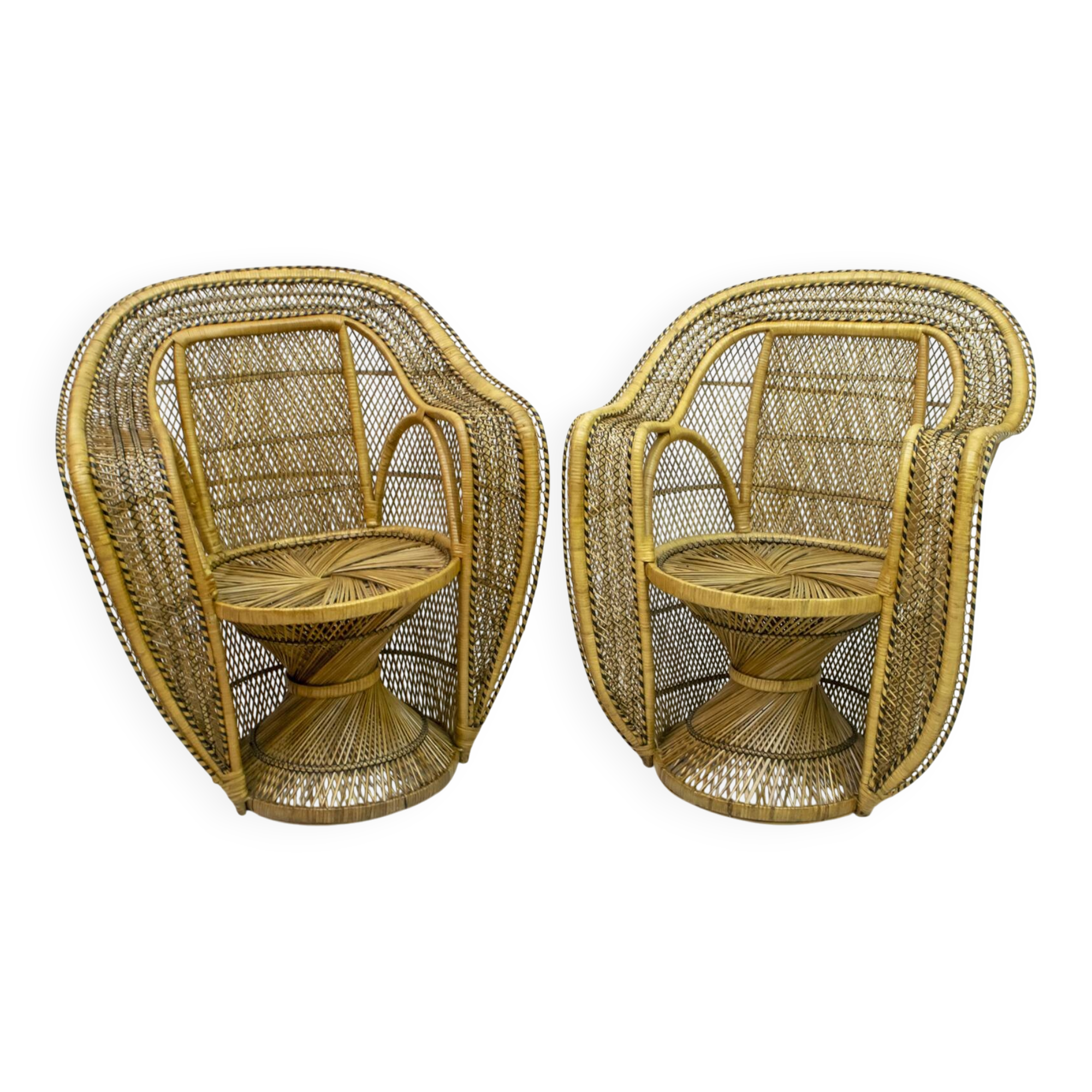 Pair of Mid-Century Modern Wicker Emmanuelle Armchairs from Kok Maison, 197
