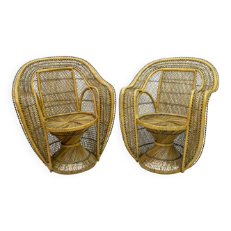 Pair of Mid-Century Modern Wicker Emmanuelle Armchairs from Kok Maison, 197