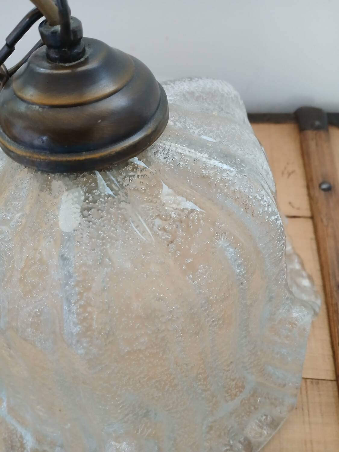 Vintage frosted blown glass pendant light