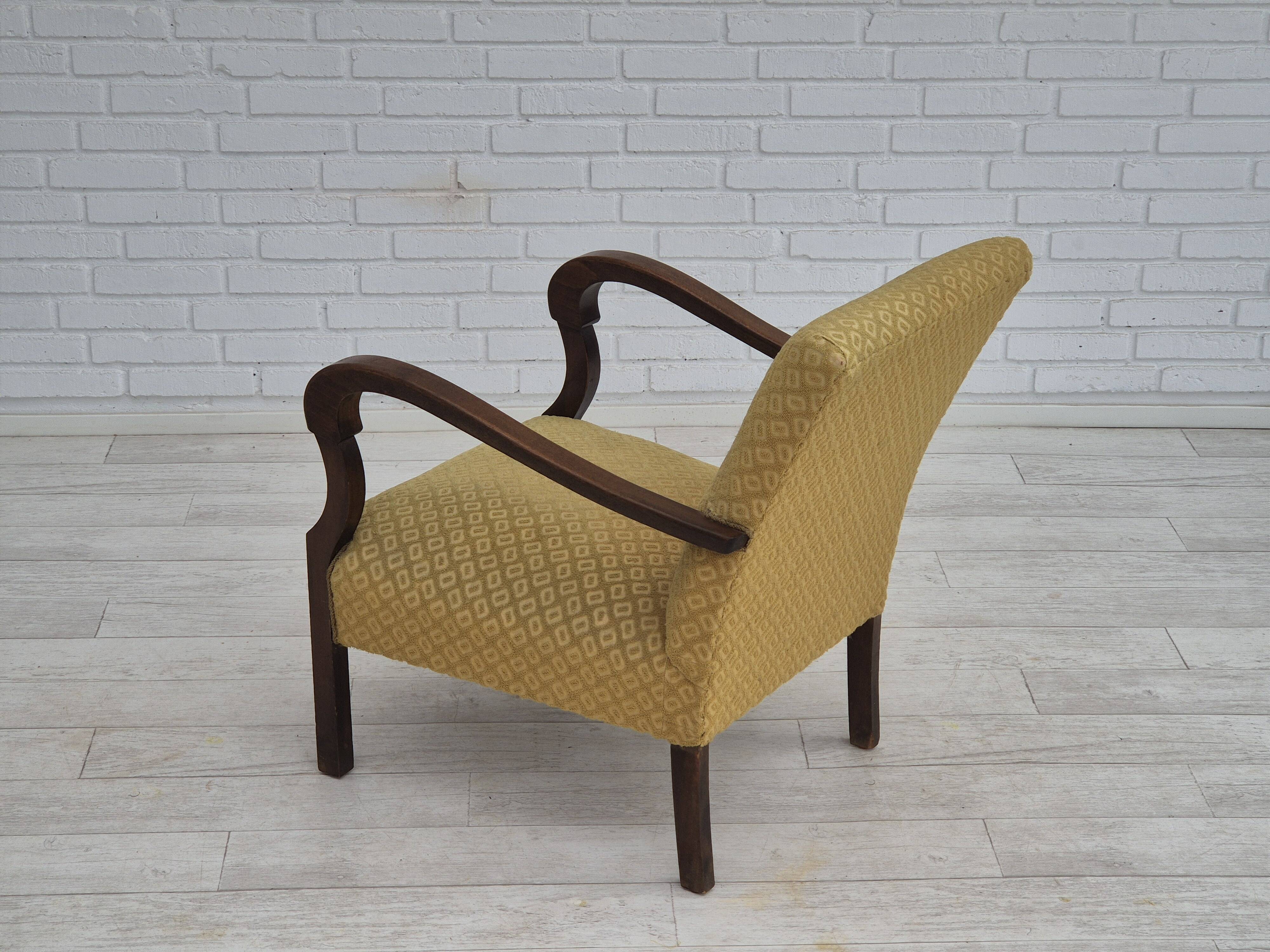 1950s, Danish design, armchair in original condition, furniture cotton/ wool fabric.
