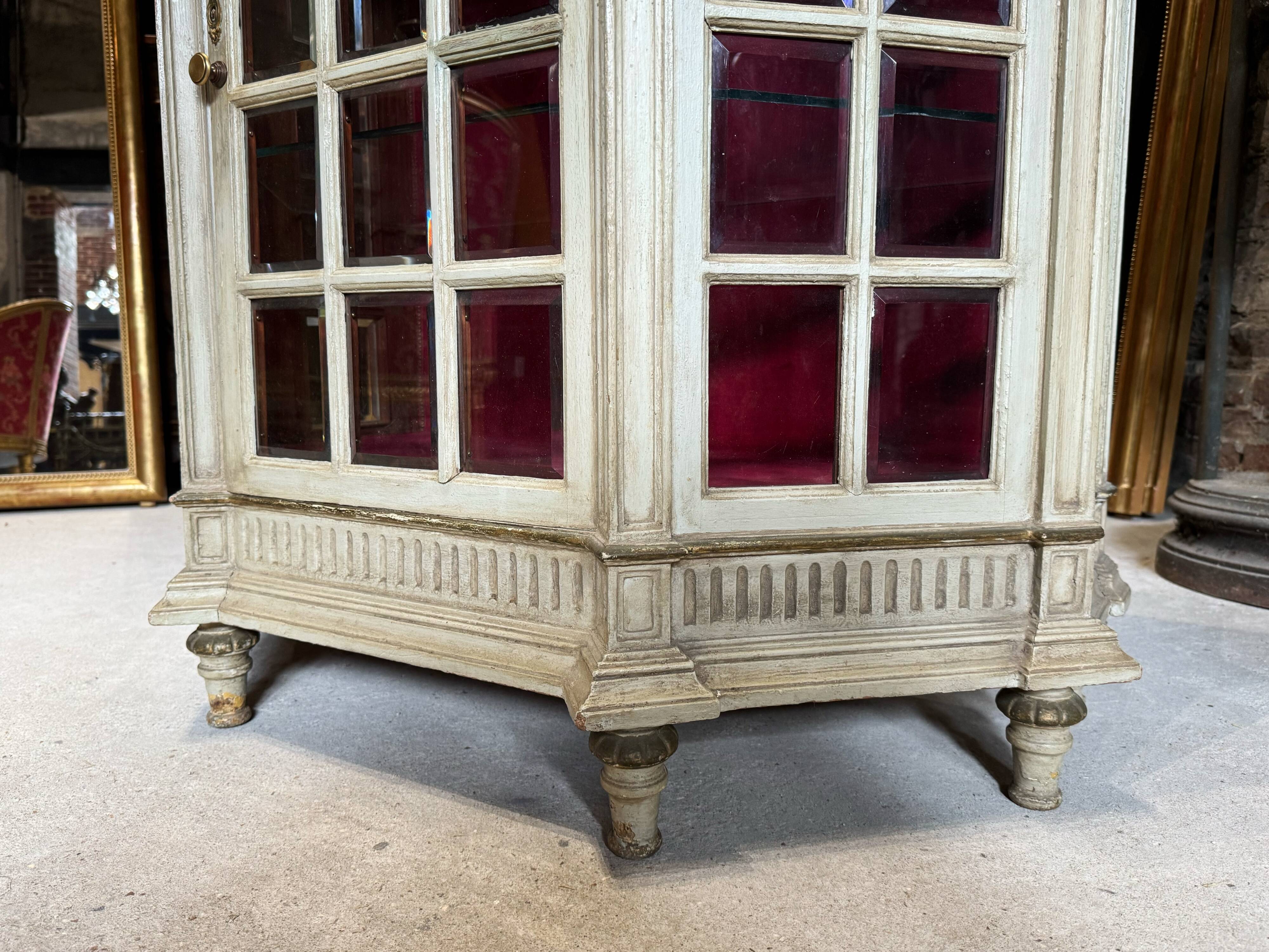 Napoleon III Period Display Cabinet in Painted Wood with Beveled Tiles in Louis XVI Style