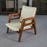 Modernist armchair in mahogany and skai 1940-1950