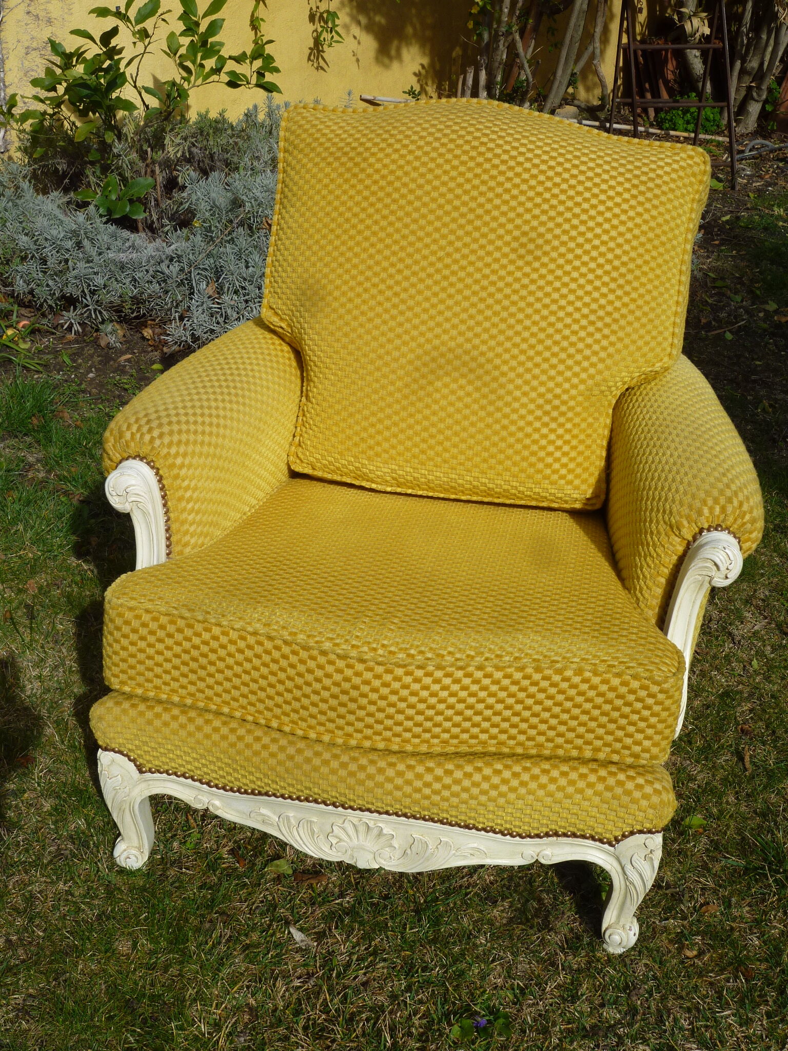 Set two chairs shabby chic fabric yellow