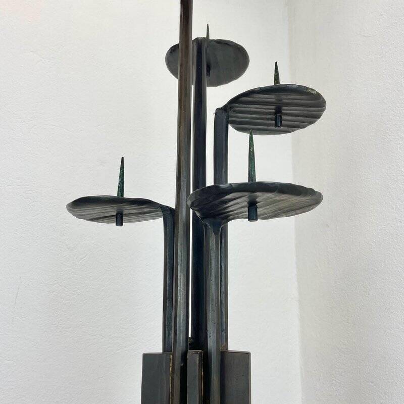 Large brutalist bronze candleholder by Manfred Bergmeister, Germany, 1970s