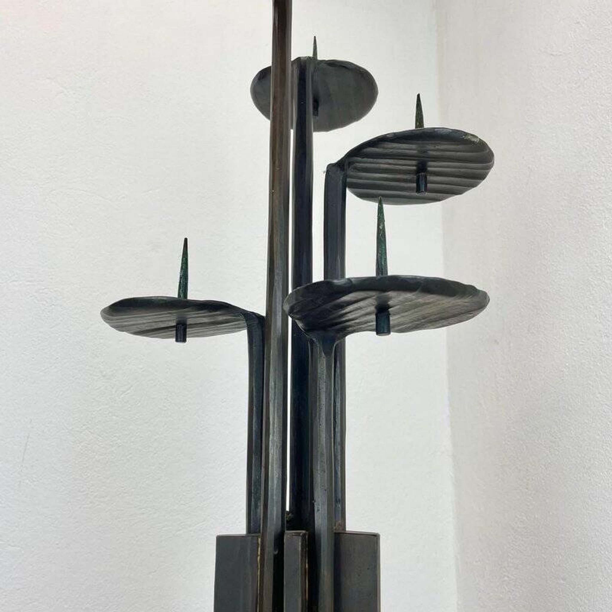 Large brutalist bronze candleholder by Manfred Bergmeister, Germany, 1970s
