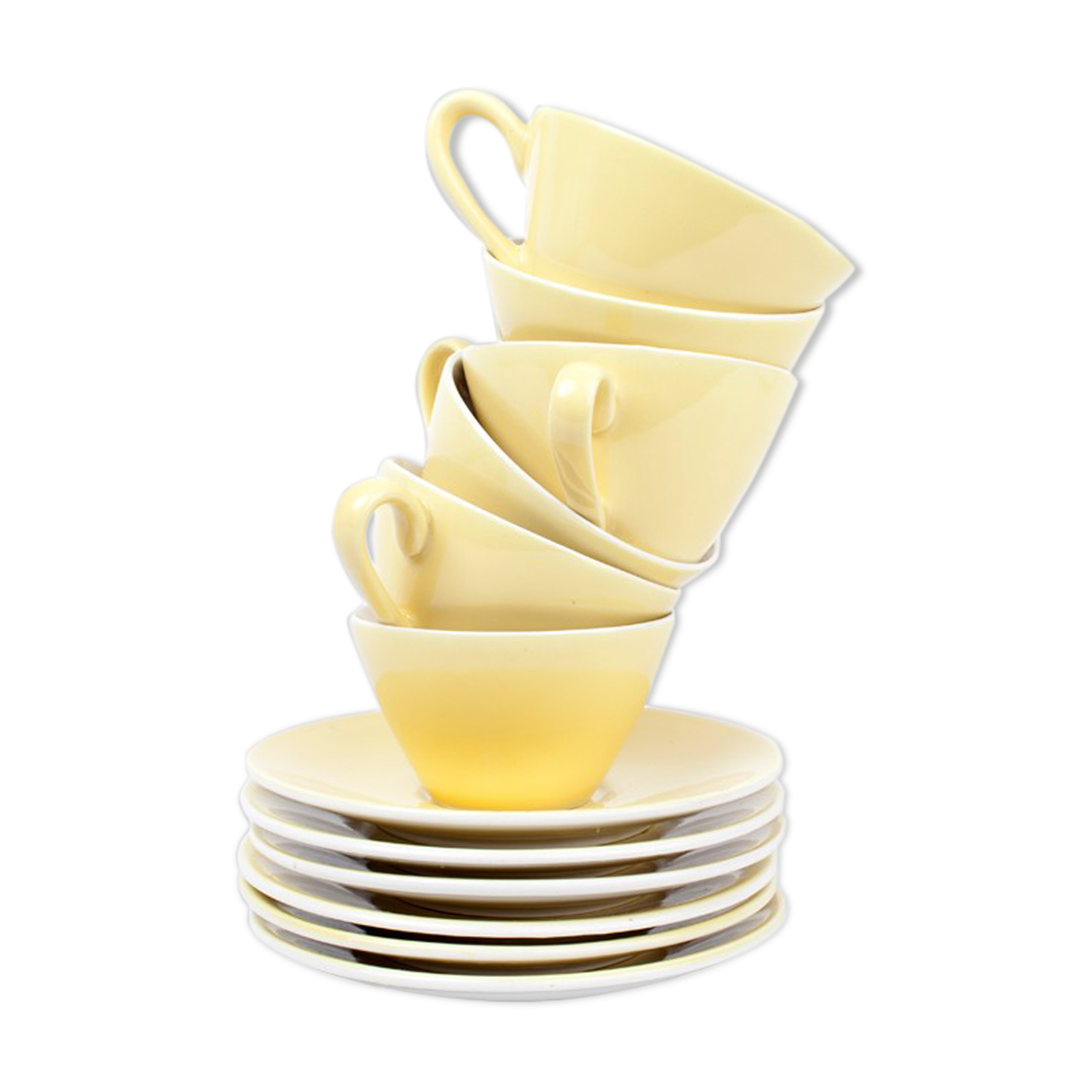 Set of 6 cups yellow pottery Badonviller