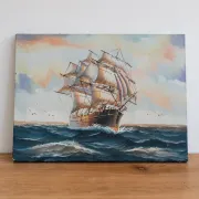 Marine painting on canvas – Large sailing ship at sea – 40 × 30 cm