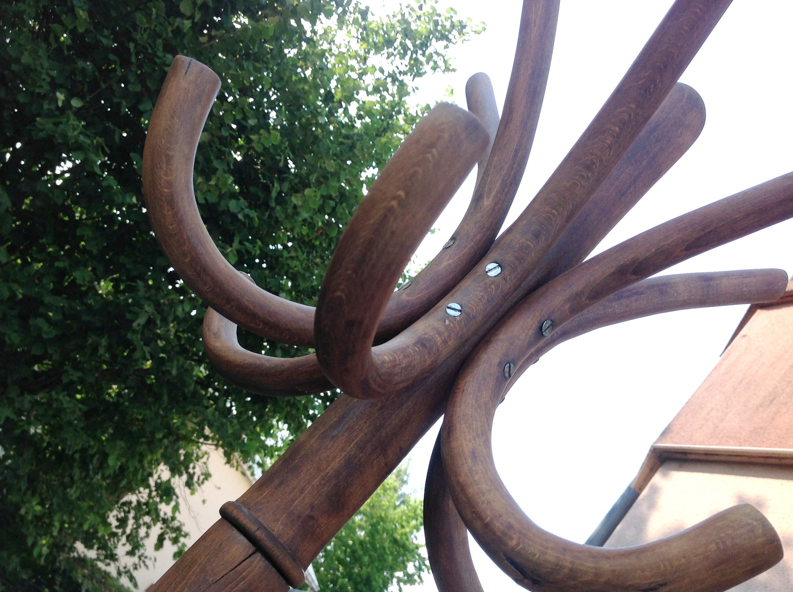 Six-headed coat holder in curved wood vintage 40s-50s