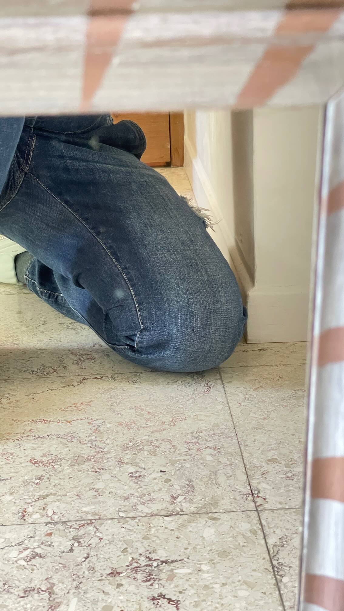 Old mirror in hand-painted wood