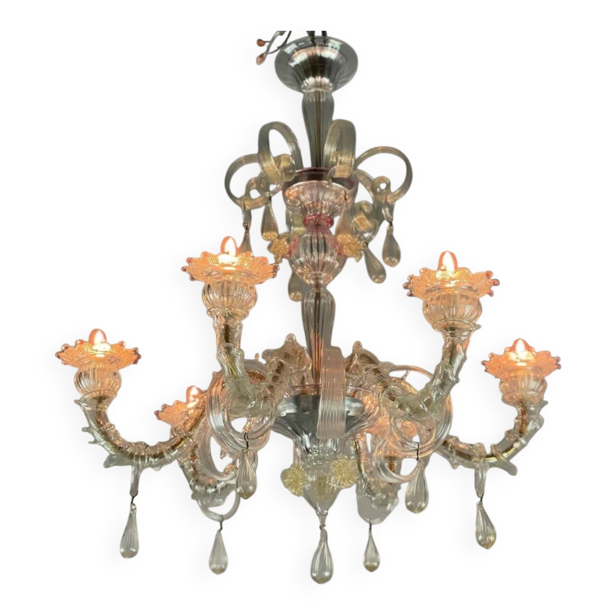 Lustre Rezzonico en verre de Murano, 6 bras de lumière, Venise