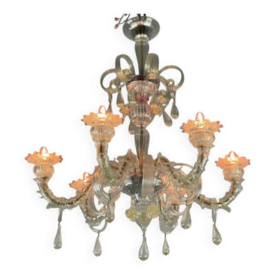 Lustre Rezzonico en verre de Murano, 6 bras de lumière, Venise