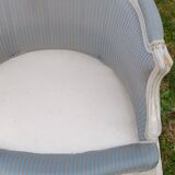 Bergère armchair with blue striped seat and back