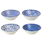 4 cups 11.5 cm diam. porcelain, white and blue, 4 different patterns