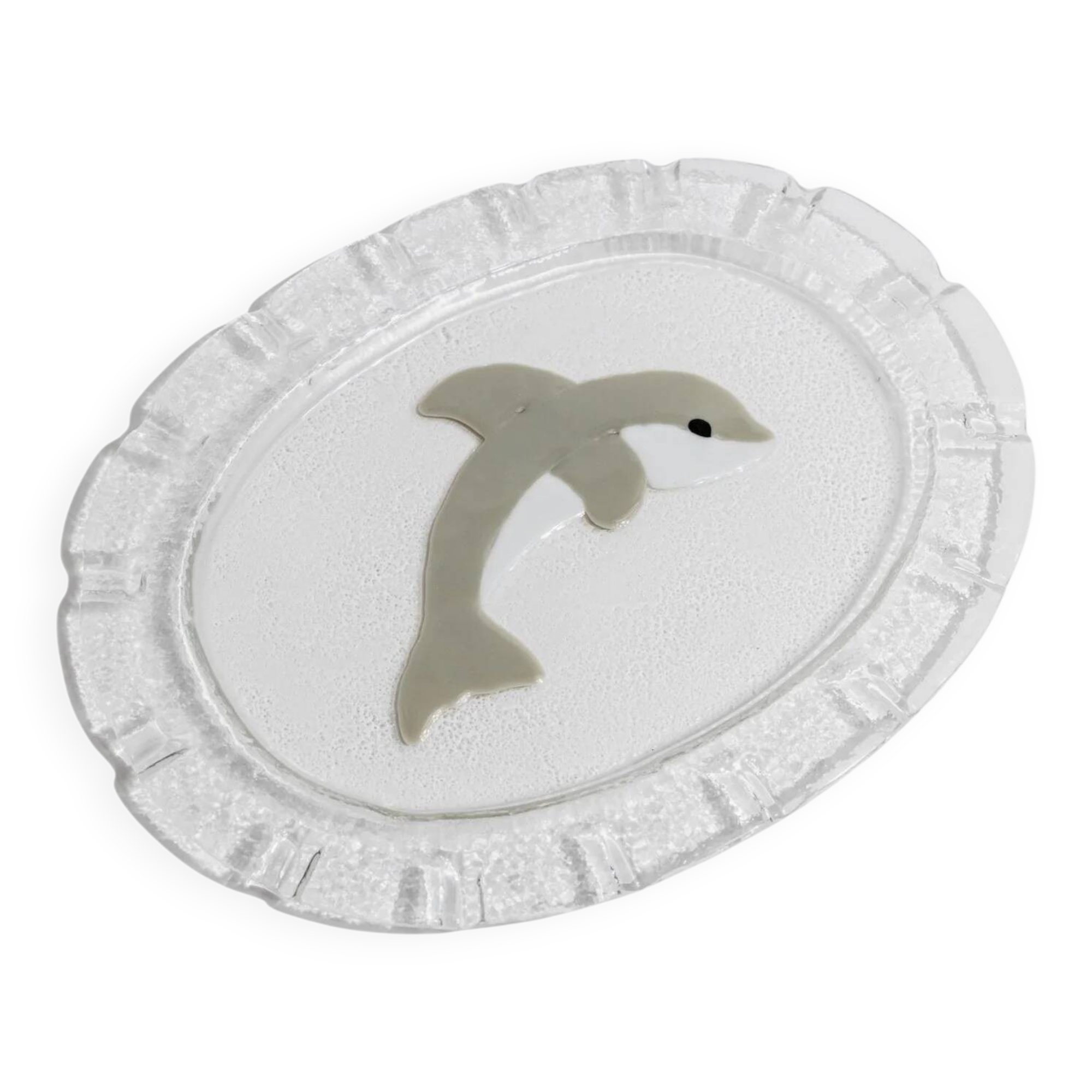 Vintage Murano glass serving platter with dolphin decoration, Italy, 1980s.