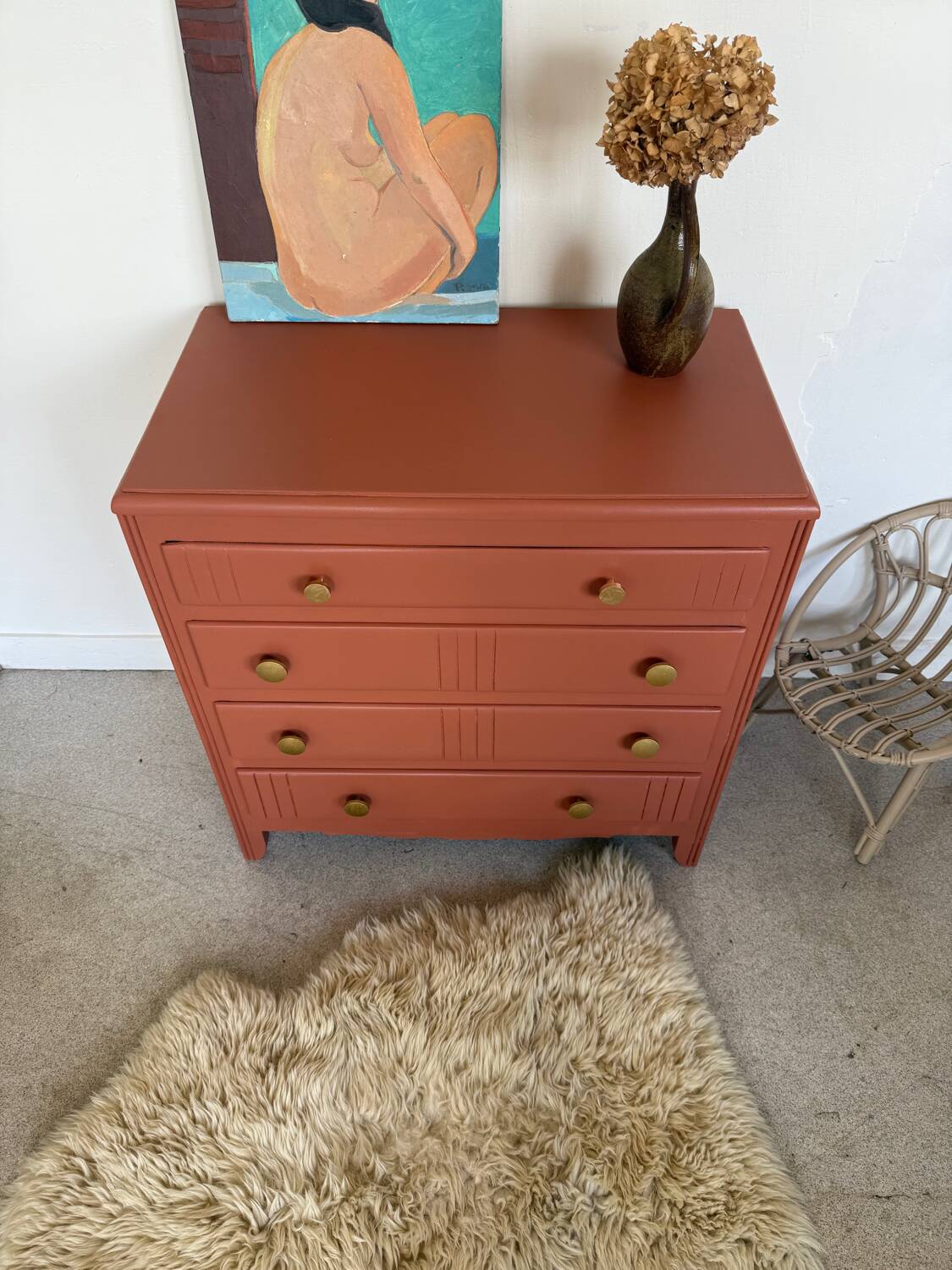 Commode vintage bois terra cotta art déco