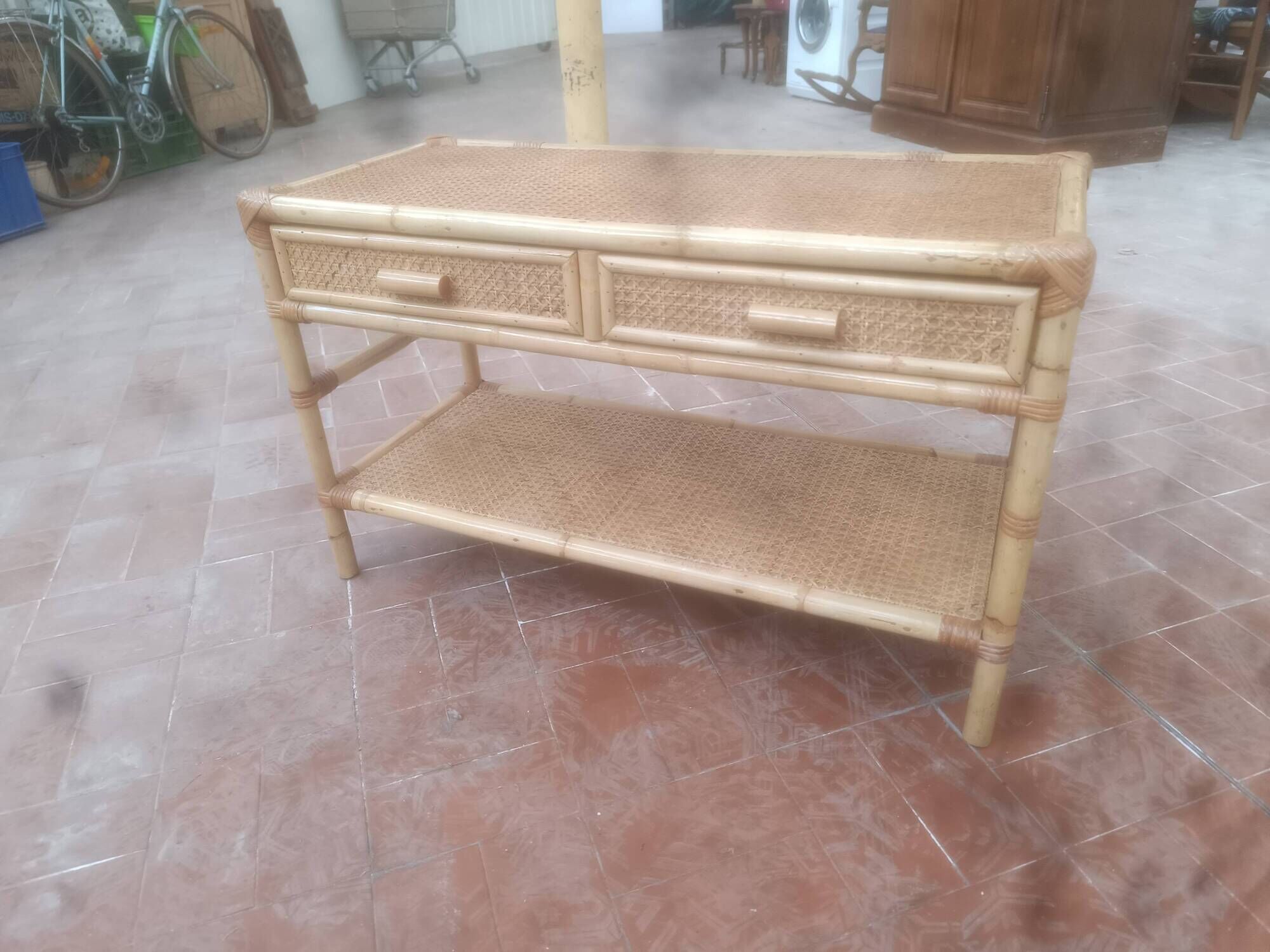 Bamboo and cane coffee table