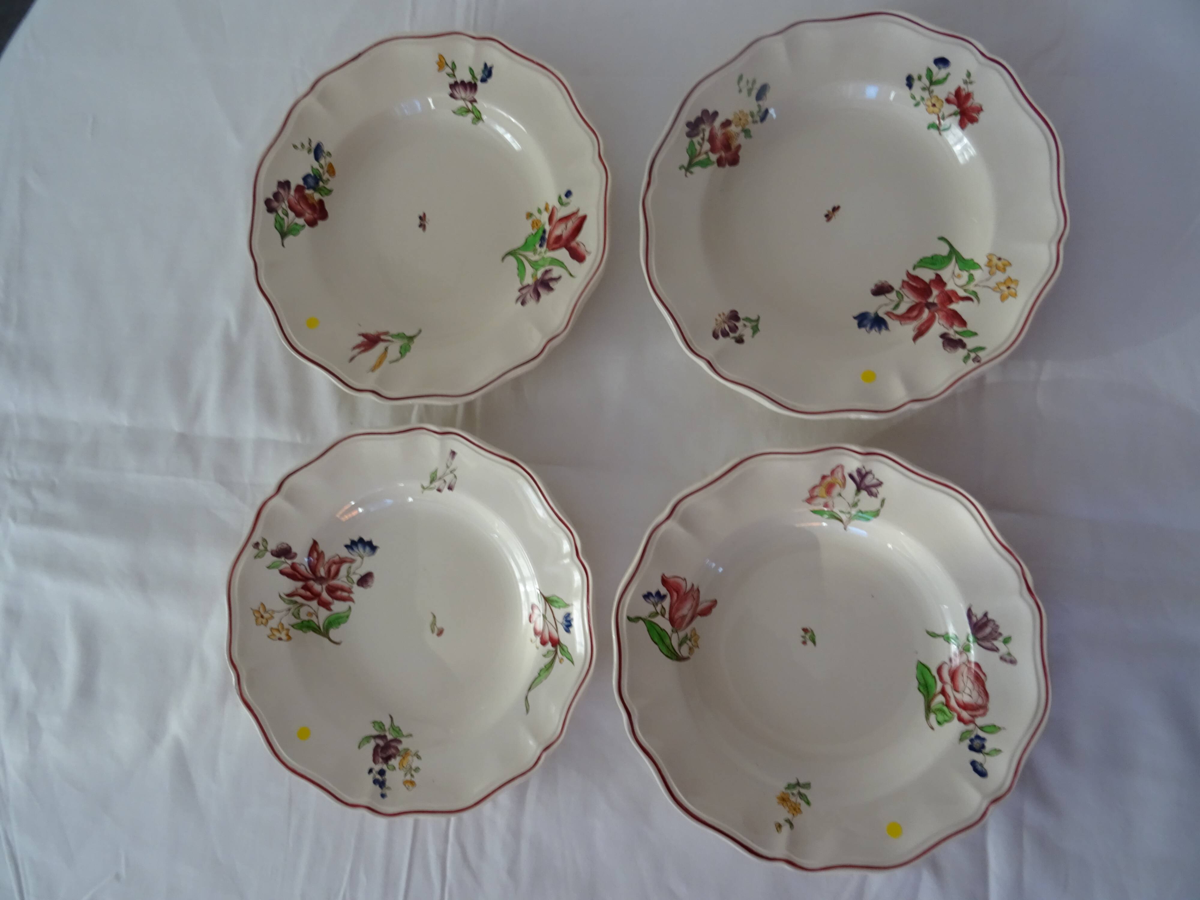 4 plates sarreguemines, hollow faience flowers strasbourg