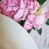 Assiettes à dessert anciennes en terre de ferré accompagnées d'un plat