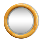 1970s Italian Round Mirror in Wooden Frame with Light