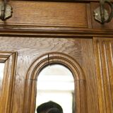 Vestiaire Napoléon III en noyer fin 19e, 3 miroirs, marbre, 8 patères