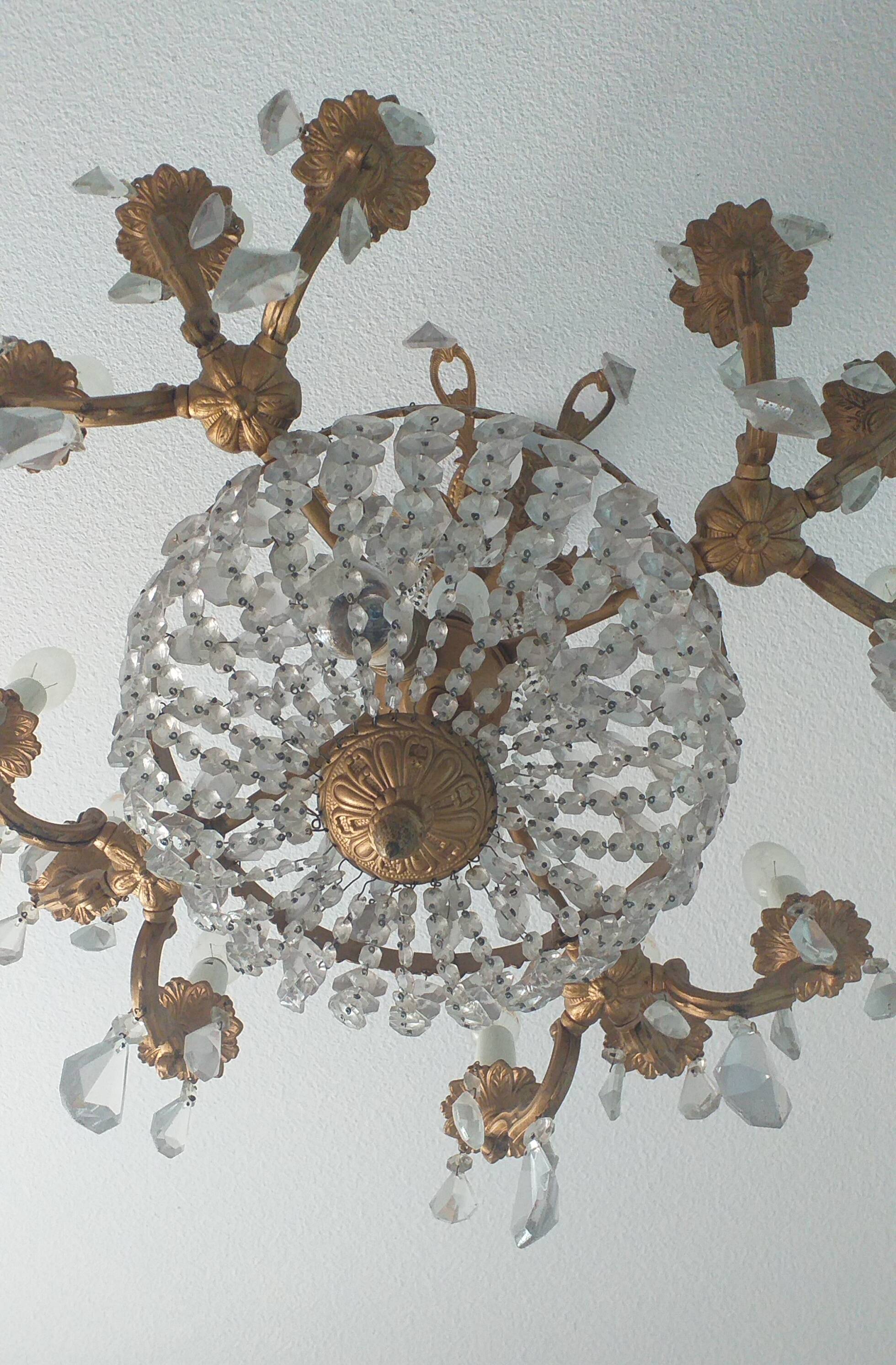 Lustre baroque véritable cristal de bohème et bronze 12 branches